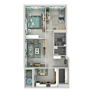 3D планировка 3-комнатной квартиры с номером 119 на 20 этаже, 87.3 кв.м.