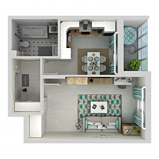 3D планировка 1-комнатной квартиры с номером 68 на 11 этаже, 40.7 кв.м.