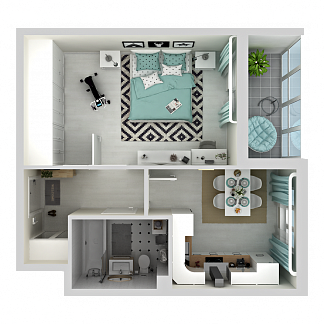 3D планировка 1-комнатной квартиры с номером 5 на 1 этаже, 41.7 кв.м.