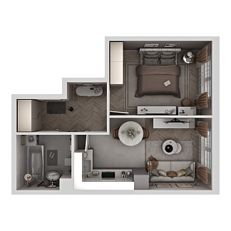 Планировка с размерами 2-комнатной квартиры с номером 1 на 1 этаже, 60.6 кв.м.