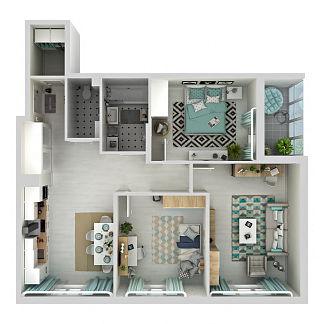 3D планировка 3-комнатной квартиры с номером 132 на 1 этаже, 80.4 кв.м.