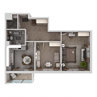 3D планировка 2-комнатной квартиры с номером 76 на 11 этаже, 64.6 кв.м.