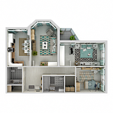 3D планировка 3-комнатной квартиры с номером 76 на 16 этаже, 81.9 кв.м.