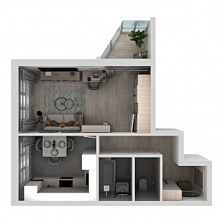 3D планировка 1-комнатной квартиры с номером 179 на 3 этаже, 37.9 кв.м.