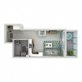 3D планировка 0-комнатной квартиры с номером 180 на 8 этаже, 30.3 кв.м.