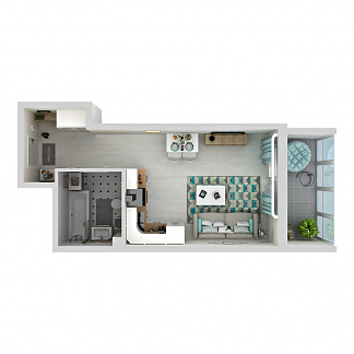 3D планировка 0-комнатной квартиры с номером 180 на 8 этаже, 30.3 кв.м.