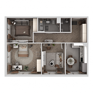 3D планировка 3-комнатной квартиры с номером 5 на 2 этаже, 75.2 кв.м.