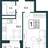 Планировка с размерами 1-комнатной квартиры с номером 4 на 1 этаже, 40 кв.м.