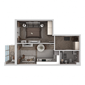 3D планировка 1-комнатной квартиры с номером 23 на 4 этаже, 40 кв.м.