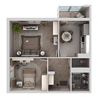 3D планировка 2-комнатной квартиры с номером 32 на 5 этаже, 60.4 кв.м.