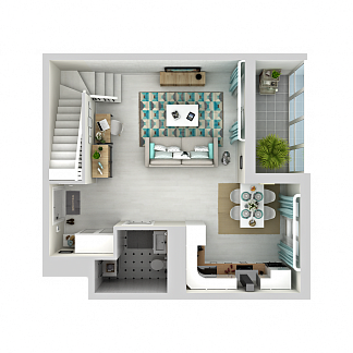 3D планировка 2-комнатной квартиры с номером 263 на 20 этаже, 80.1 кв.м.