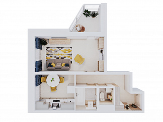 3D планировка 1-комнатной квартиры с номером 167 на 1 этаже, 37.9 кв.м.