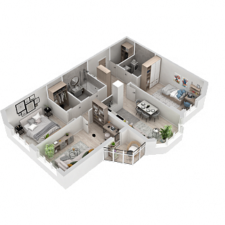 3D планировка 3-комнатной квартиры с номером 61 на 13 этаже, 81.9 кв.м.