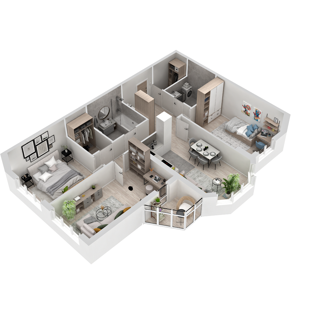 3-комнатная квартира 81.9 м2 – планировка с площадями и расположением мебели